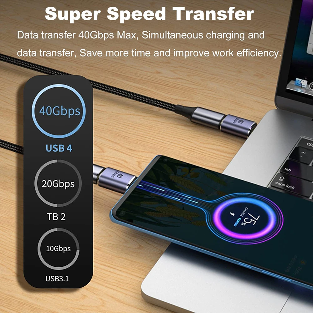 USB C Adapter USB4 40Gbps 8K60Hz Display 5A PD 100W Fast Charging Data Converter Type-C Male to Female Connector for PC Phones