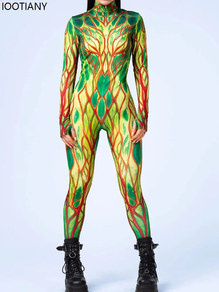 

,Women's Sexy Colorful Steampunk Bodysuit Halloween Carnival Party Adult Art Painted Bodysuit Festival Leggings Carnival Costume