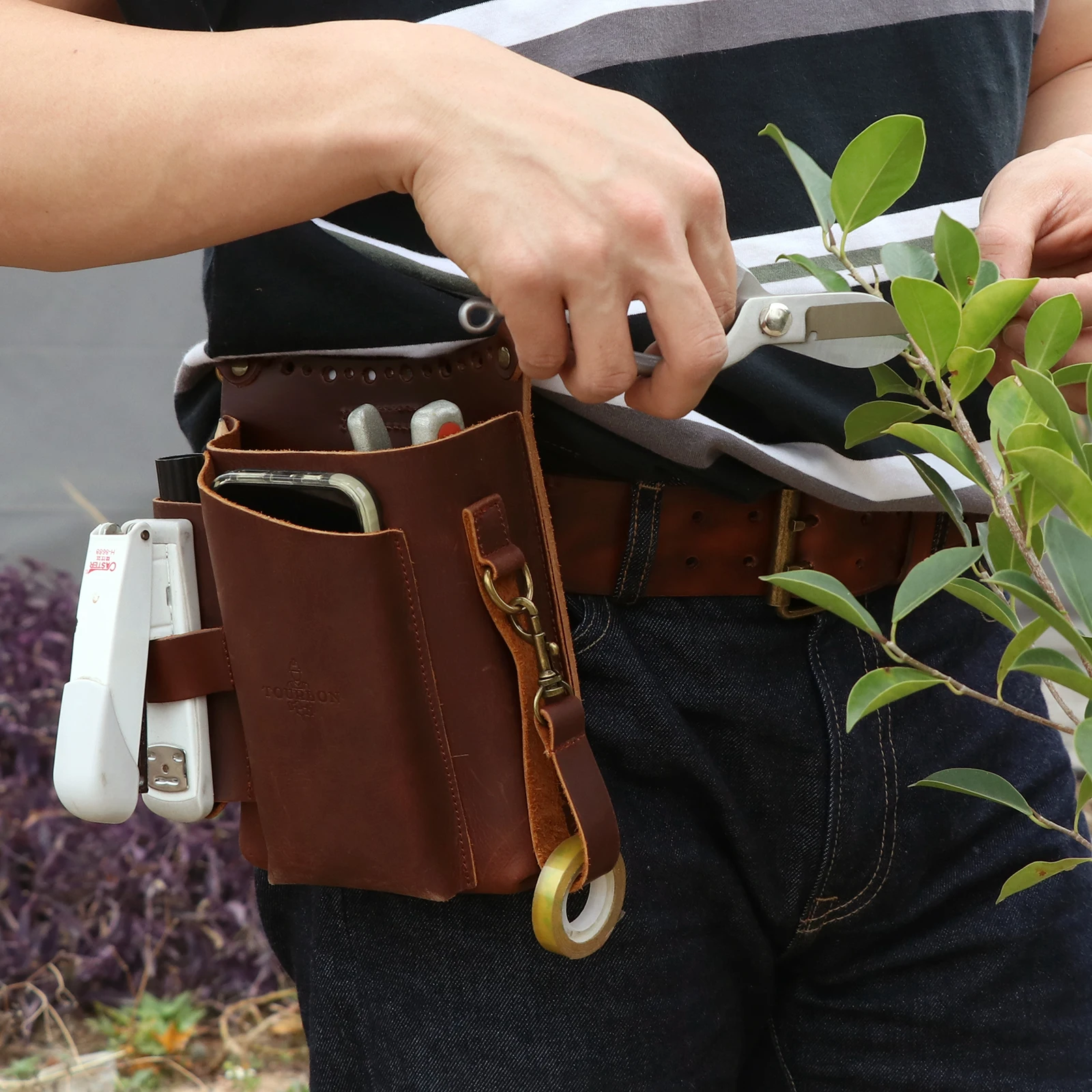 Tourbon bolsa de couro para jardinagem, bolsa de cintura para ferramentas, porta-ferramentas para drywallker com alça de ombro, marrom