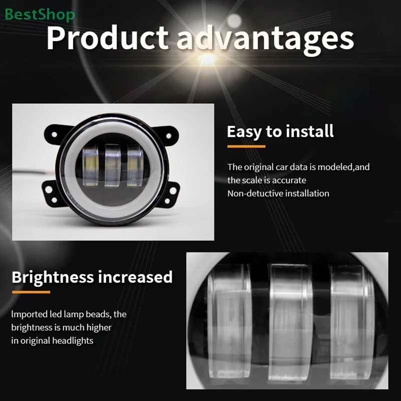 سيارة LED 4 بوصة المصد الأمامي الضباب الخفيف للطرق الوعرة مع/بدون الأبيض الأصفر خاتم على شكل هالة DRL عيون الملاك مصباح 30 واط أضواء الضباب