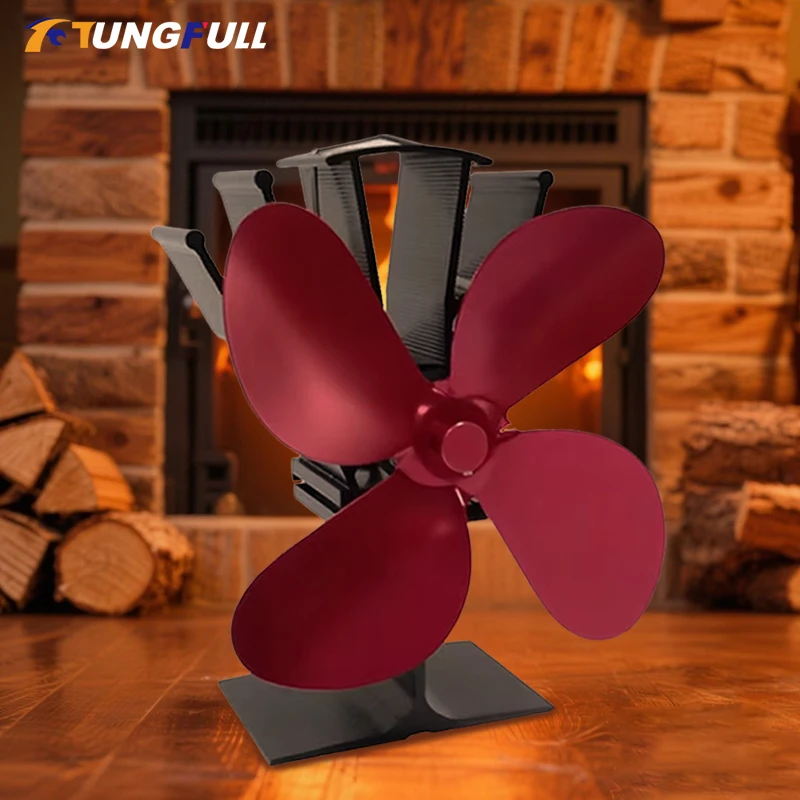 

4-лопастной тепловой вентилятор для дровяного камина, экологически чистый бесшумный вентилятор для распределения тепла, энергосберегающий домашний обогреватель