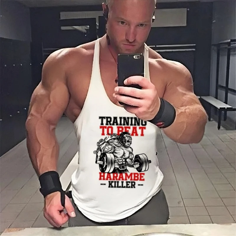 

Men's Bodybuilding Vest - Pure Cotton Sleeveless Shirt with Muscle Graphic Print, Gym Fitness Training Stringer & Casual Vest
