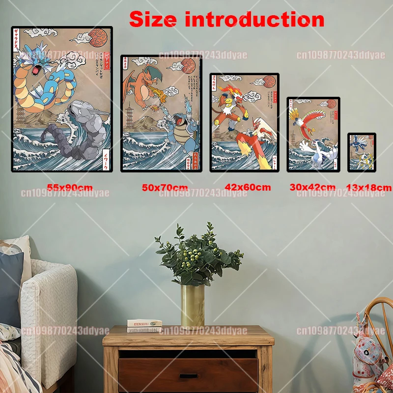 Classic Pokemon Canvas Painting Anime Poster Japanese Ukiyoe Woodblock Print HD Printing Picture Wall Art Home Decor Gift - view 5