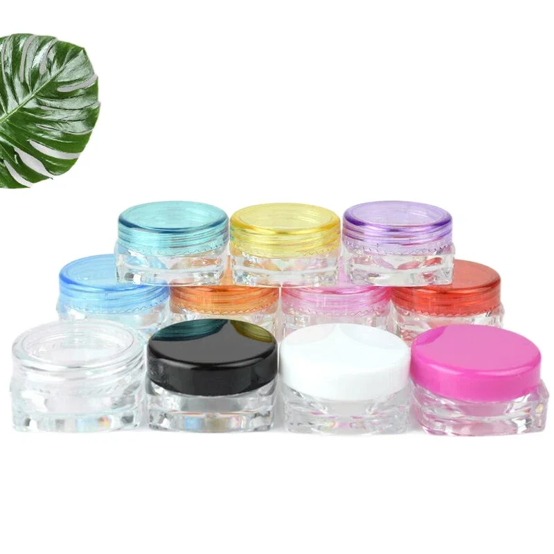 

50pcs 3g 5g Empty Mini Plastic Cosmetic Sample Jars Square Face Cream Jar Travel Cosmetic Containers for Eye Shadow Nails Powder