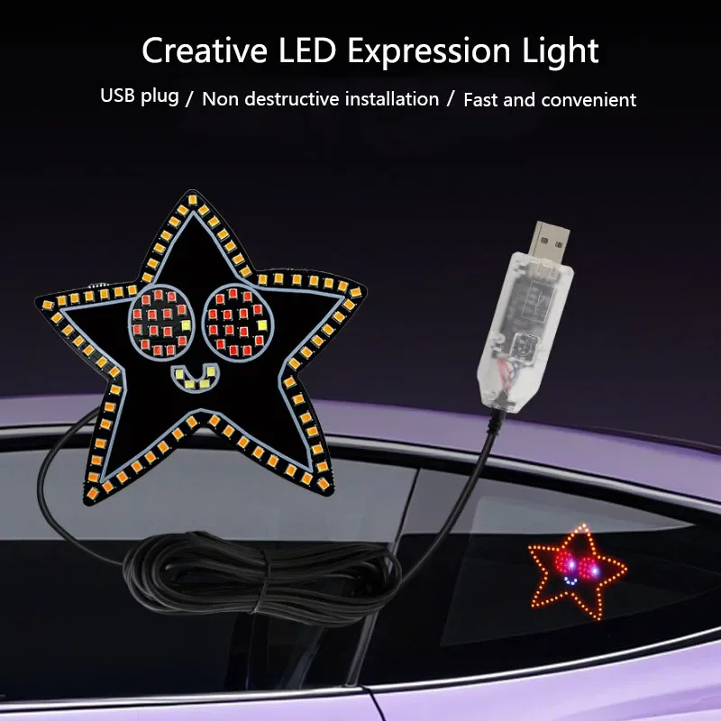 

Car LED Dynamic Light Stickers - Devil's Eye & Star Design Front/Rear Window Decor Fun Expression Decorative Lights for Auto Sty