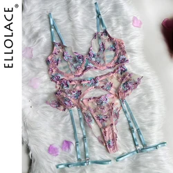 Ellolace Feen-Dessous, florale transparente Unterwäsche, Rüschen-Strumpfband, intime, zarte Unterwäsche, schöne durchsichtige Outfits