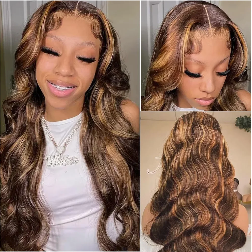 18 36 بوصة تسليط الضوء على 4/27 العسل شقراء الجسم موجة الدانتيل أمامي باروكة من شعر طبيعي 13x4 13x6 HD الدانتيل الجبهة خصلات الشعر المستعار الإنسان للنساء