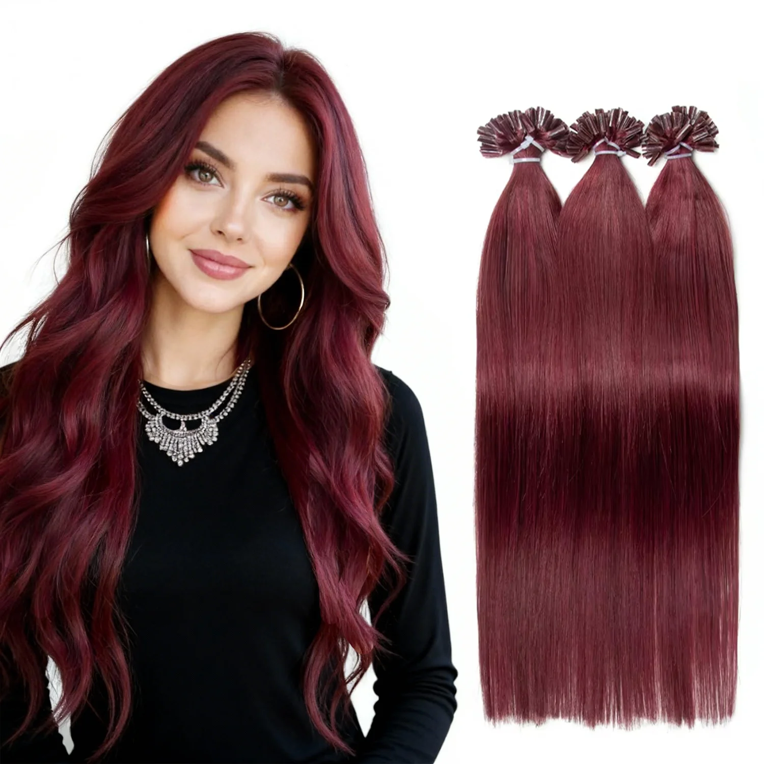 

# Наращивание волос 99J Wine Red Dark Color K Tip Fusion, кератиновые капсулы, натуральные человеческие волосы, 50 шт., 18 дюймов, 30 г/упаковка