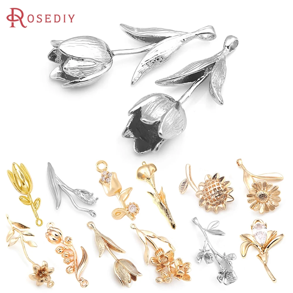 18K Goldfarbene Messing-Blumenanhänger Hochwertige Schmuckherstellungszubehör Halsketten- und Ohrring-Accessoires für Damen