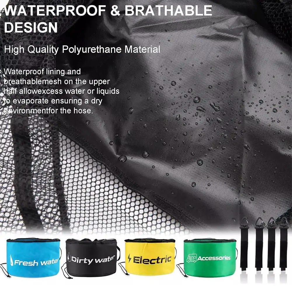 RV Hose Storage Bag with Straps Waterproof RV Accessories for Sewer Hoses/Fresh Water Hoses/Electrical Cords/Camper Tools F1S6