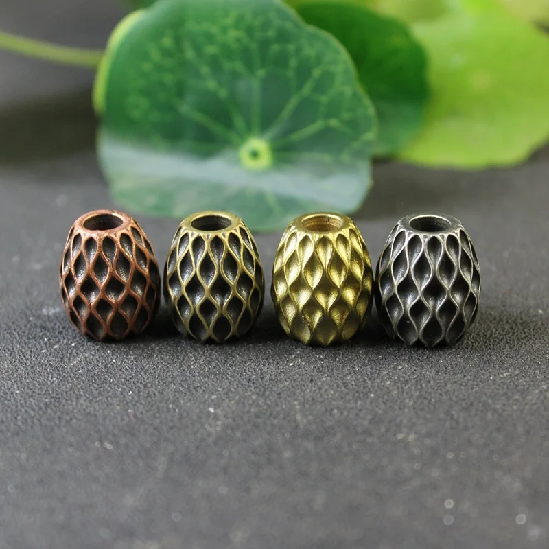 Geometric Pattern Barrel Shape Knife Bead Modern Simple Brass DIY EDC Outdoor Paracord Woven Lanyard Pendant Jewelry Accessories