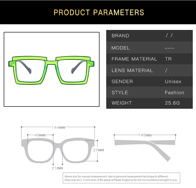 Luxus Designer Mode unregelmäßige quadratische Brille Rahmen Neon Brillen fassungen Unisex Anti Blaulicht Lese Presbyopie Brille – Detail 20