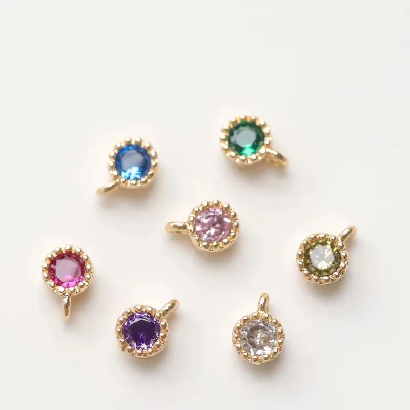 

1PCS 4mm 14K Gold Color Custom Color Round Single Hanging Zircon Pendant DIY Necklace Bracelet Handmade Charm Accessories