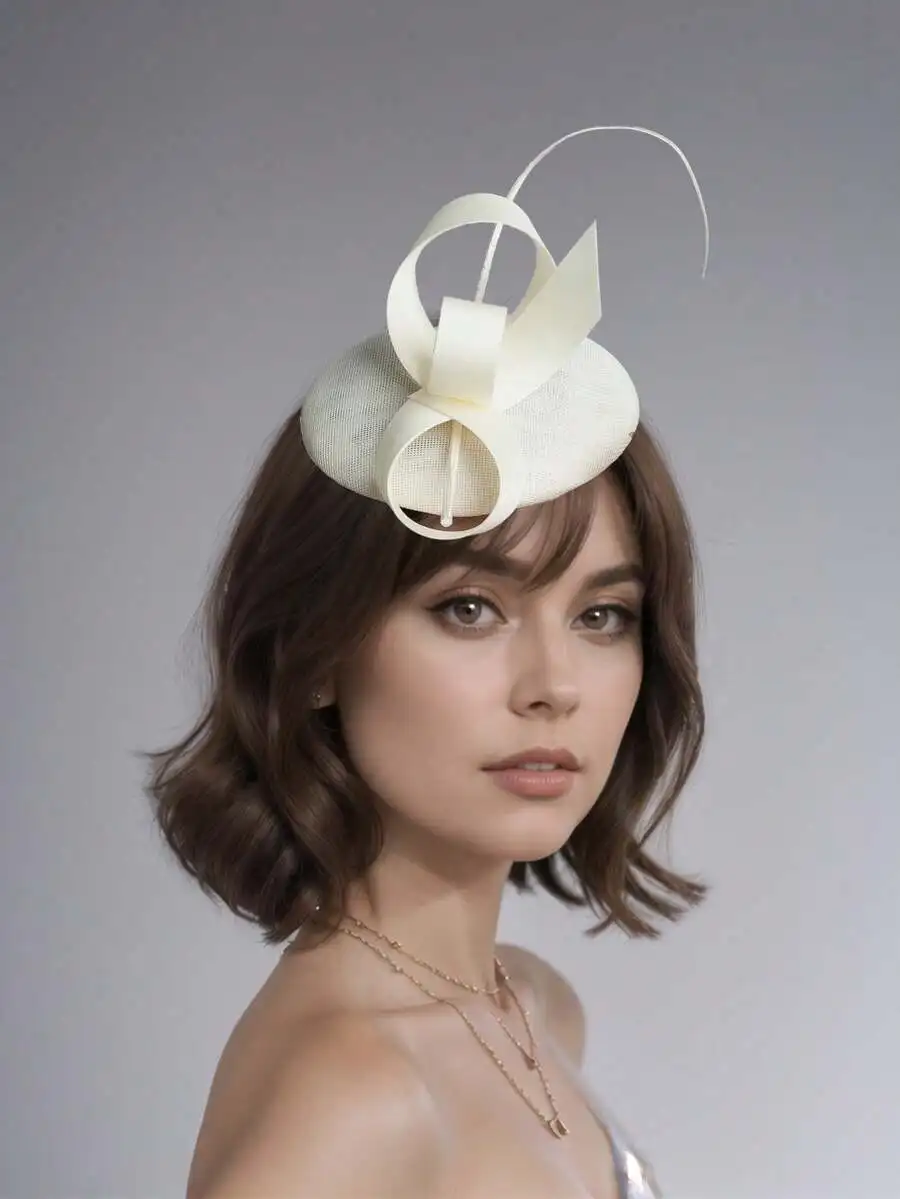 

Elegant Ivory Fascinator Hair Clip For Weddings Cocktail Parties Tea Party Kentucky Derby