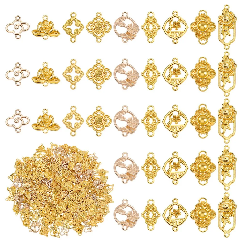 

180Pcs 9 Styles Alloy Hollow Connector Charms for DIY Hair Accessories Golden Mixed Shapes 9.5~25.5x9.5~16.5x1.5~3.5mm