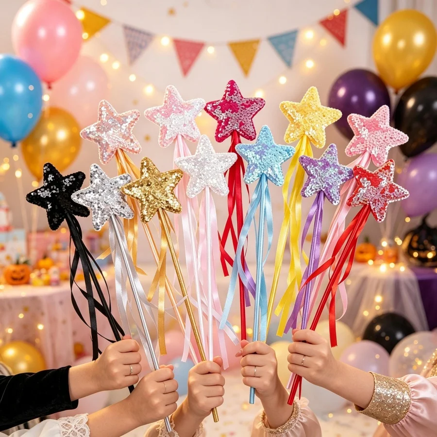 Star-shaped Magic Wand Halloween Props Sequin Wand Birthday Wedding Theme Party Decoration Gift