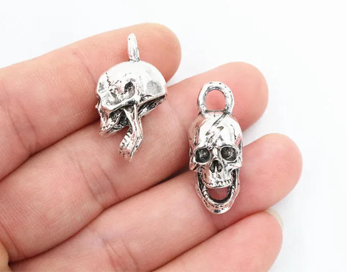 29x12X16mm 3pcs Antique Silver Plated Skull Head Handmade Charms Pendant:DIY for bracelet necklace-R4-35