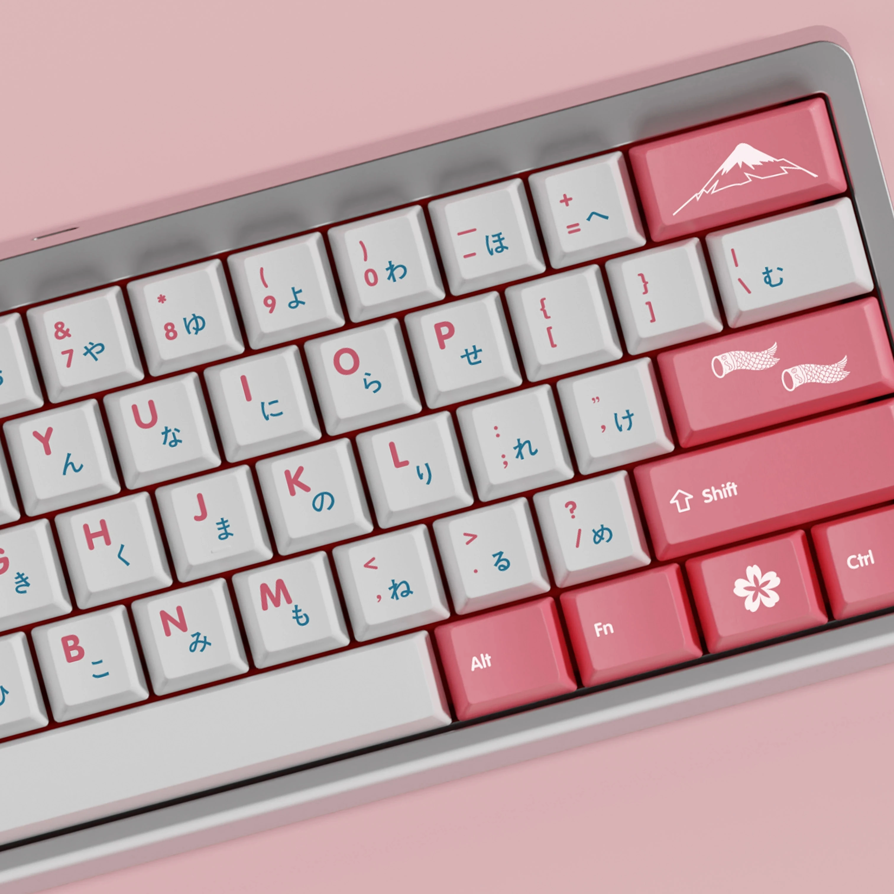 Imagem -02 - Conjunto Gmk Sakura Pink Branco Keycaps Pbt Dye Subbed Key Caps para 61 64 68 84 96 104 Layout Mecânico Teclado Cereja Perfil 1