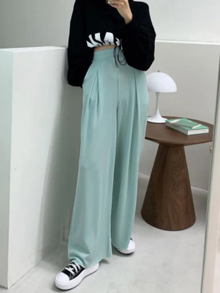 

Модные повседневные широкие брюки для женщин, осенне-зимние, с высокой талией, прямого кроя, струящиеся, свободные, универсальные, стройнящие.