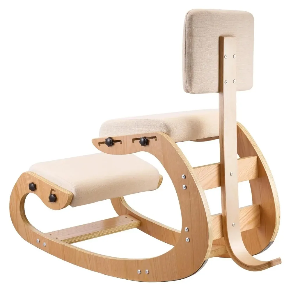 

Ergonomic Kneeling Chair, Wooden Posture Knee Chair with Adjustable Thick Foam Cushions, Backrest and Wood Frame,, Customized
