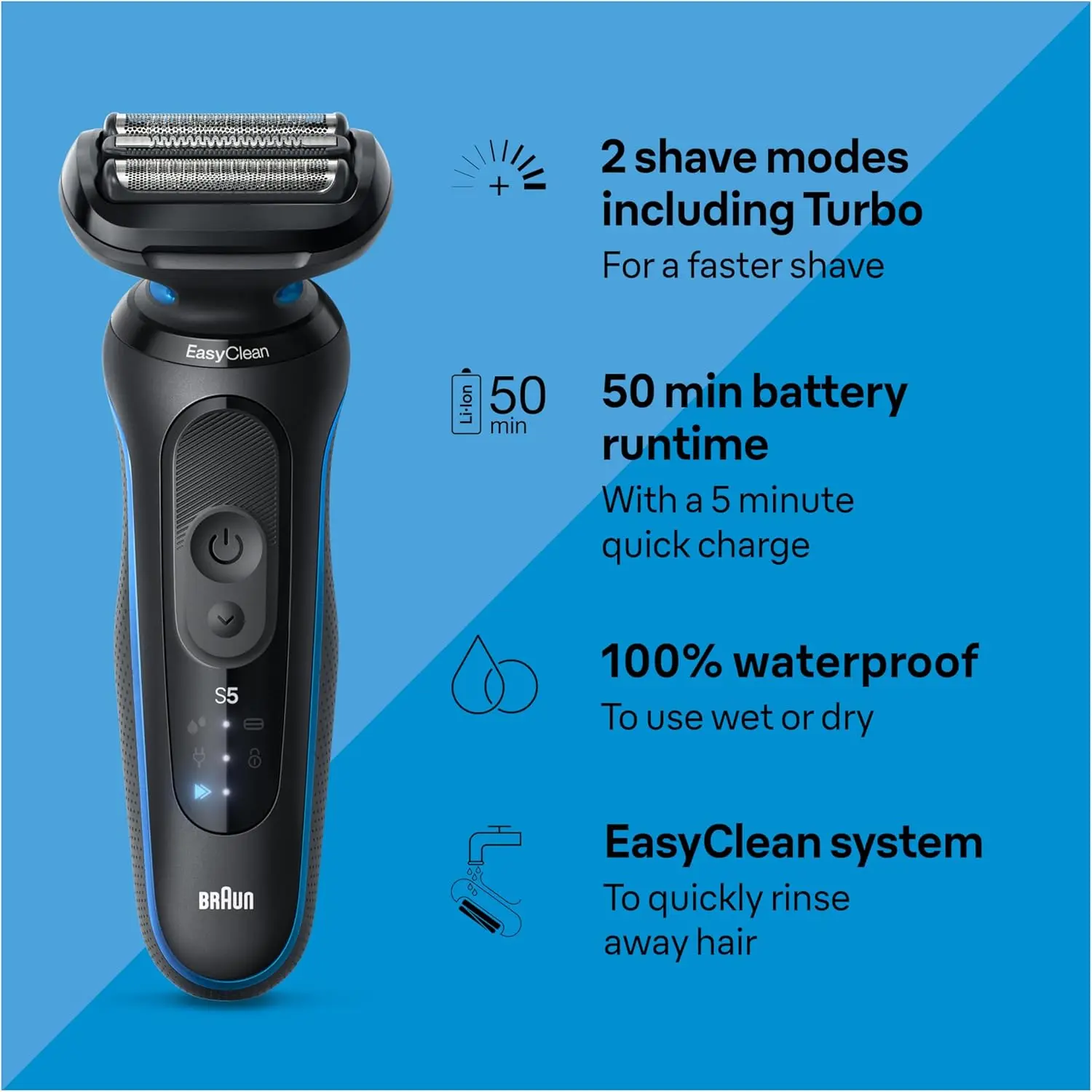 Electric Shaver for Men, Series 5 5150cs, Wet & Dry Shave, Turbo Shaving Mode, Foil Shaver, with Beard Trimmer, Body Groom