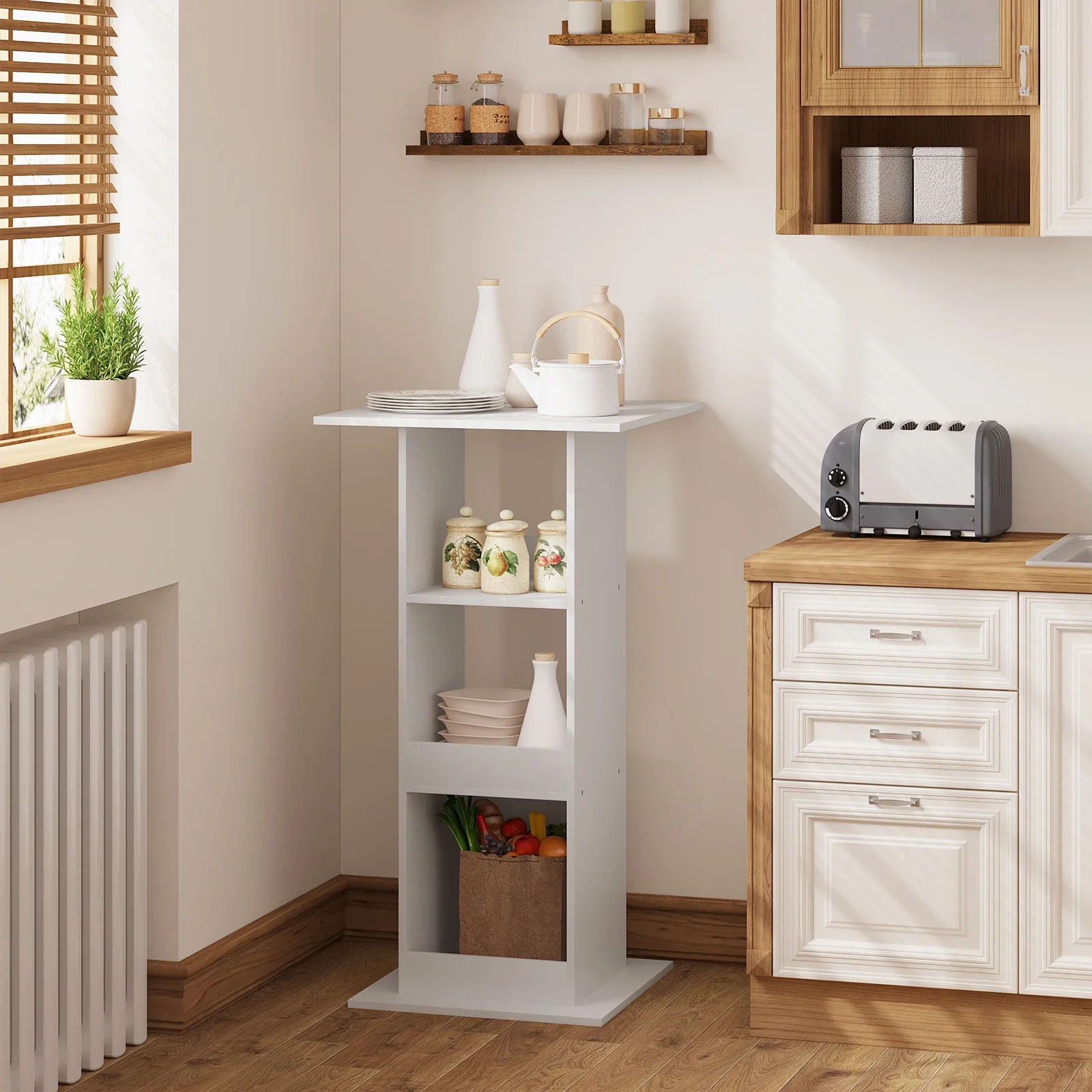 WOLTU 1PC Table de bar carrée de style bistrot avec 3 étagères, meuble d'appoint, support à boissons pour cuisine, salle à manger, salon