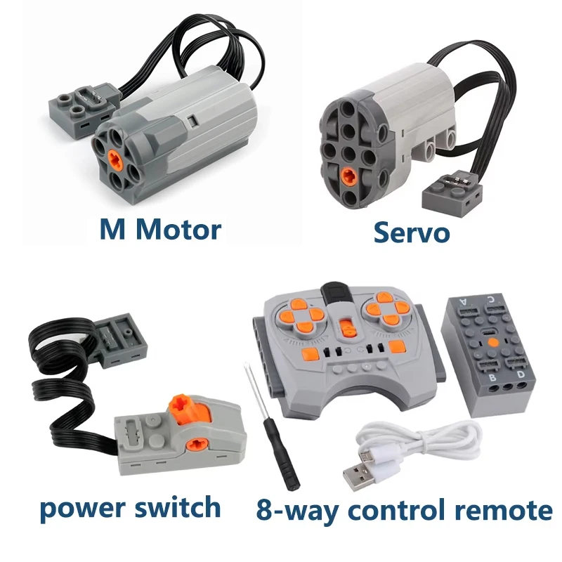 

MOC Building Blocks DIY Parts M/Servo Motor 2.4G 8-way Speed Control Remote Control With Battery Case Power Group Set PF Bricks