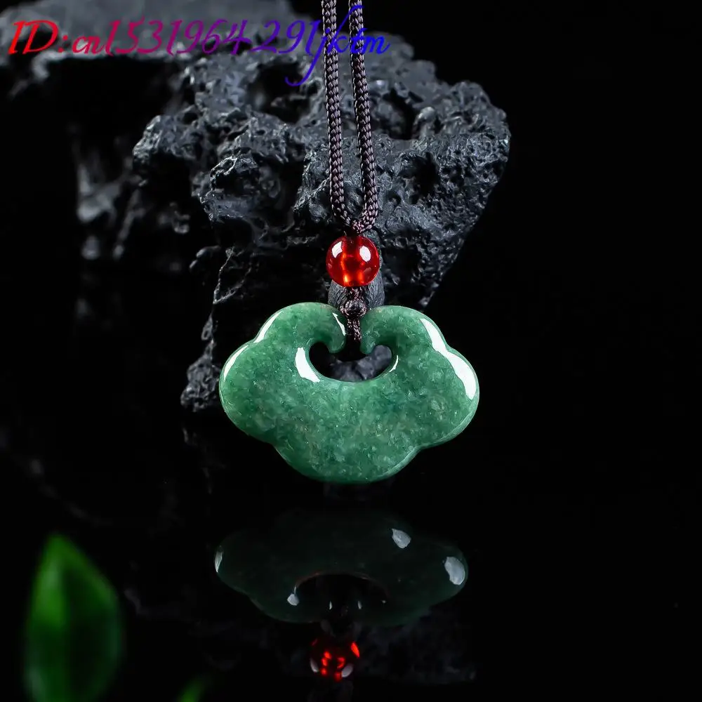Natural Myanmar Jadeite Ruyi Pendant Necklace Fashion Carved Amulet Real Jade Jewelry Designer Accessories Gifts for Women