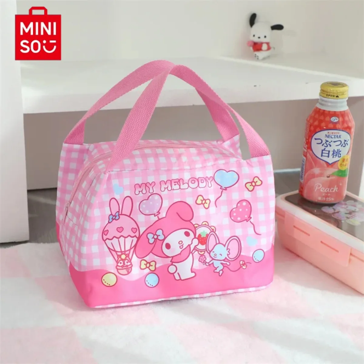 MINISO Cinnamoroll My Melody Hello Kitty Pochacco Hand-Held Lunch Insulated Bento Bag Box School Office Worker Cute Cartoon Gift