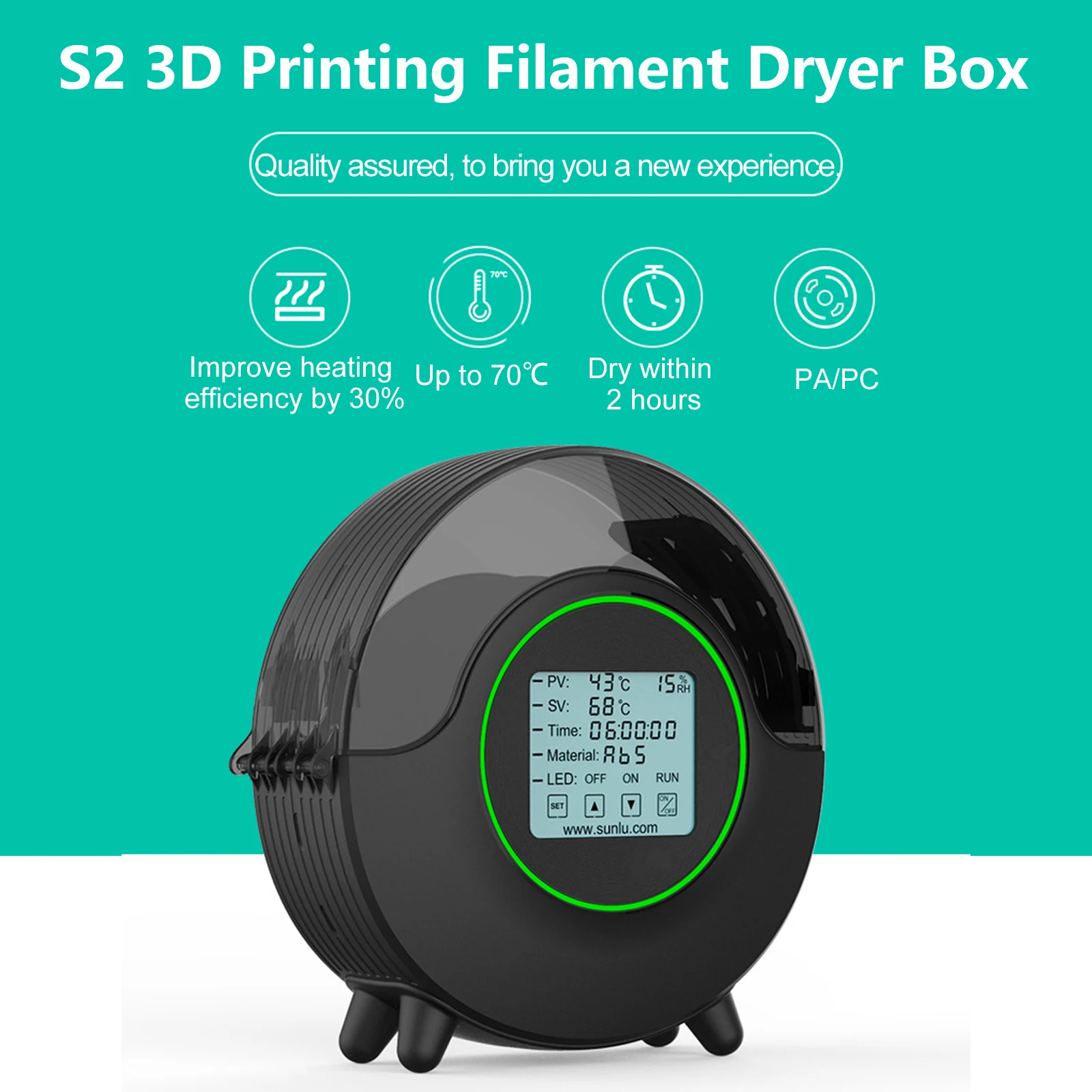 Kotak pengering filamen 3D penjaga sekitar 360 °, filamen pemegang kering LED layar sentuh tampilan kelembaban cetak aksesori Printer 3D