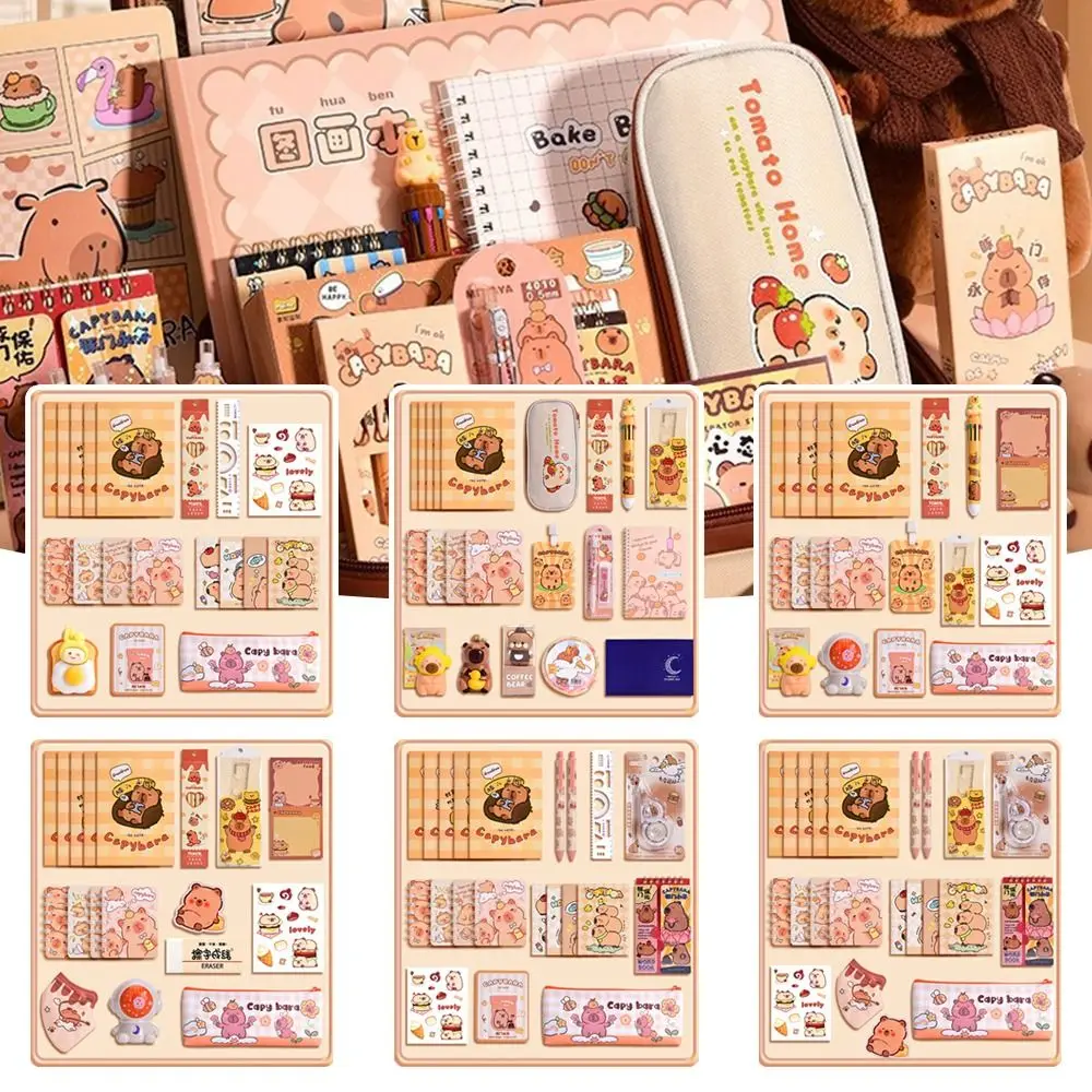 Cute Capybara Stationery Set High-Quality Durable School Supplies Notebook Stickers Ruler, Pencil Pen Case Kawaii