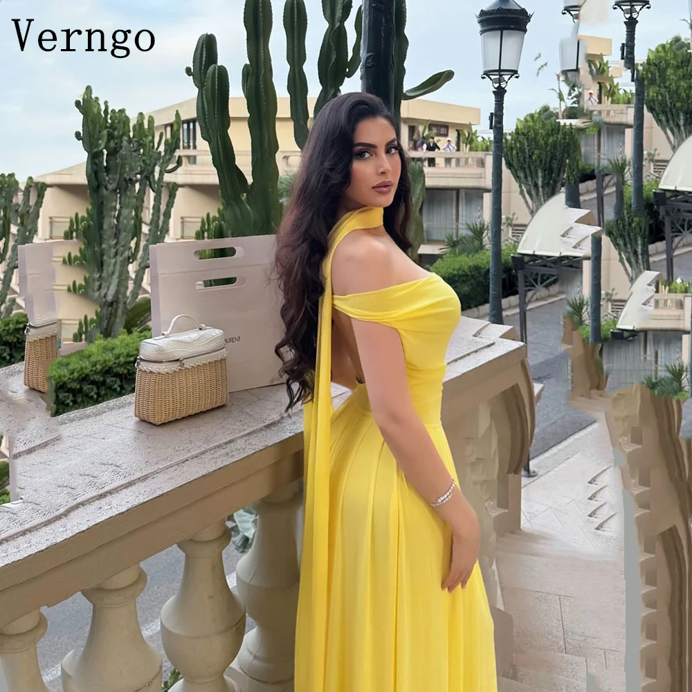 

Verngo Yellow Tulle Evening Dress Off The Shoulder Mermaid Formal Occasion Dresses Women Elegant Prom Party Gosn Customized