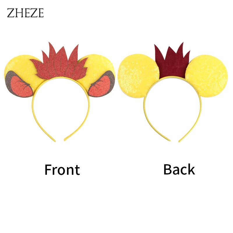 2024 Lion Character Mouse Ears Headband For Kids Party Festival Cosplay Animals Kingdom Hair Accessories Sequins Bow Hairband