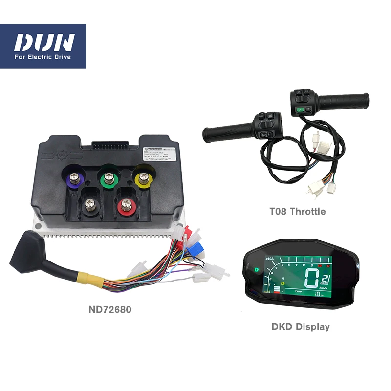 Fardriver Controller ND72680 DC 350A Phase 680A BLDC Motor Controller with DKD ONE-LIN Display and T08 Throttle For QS Hub Motor