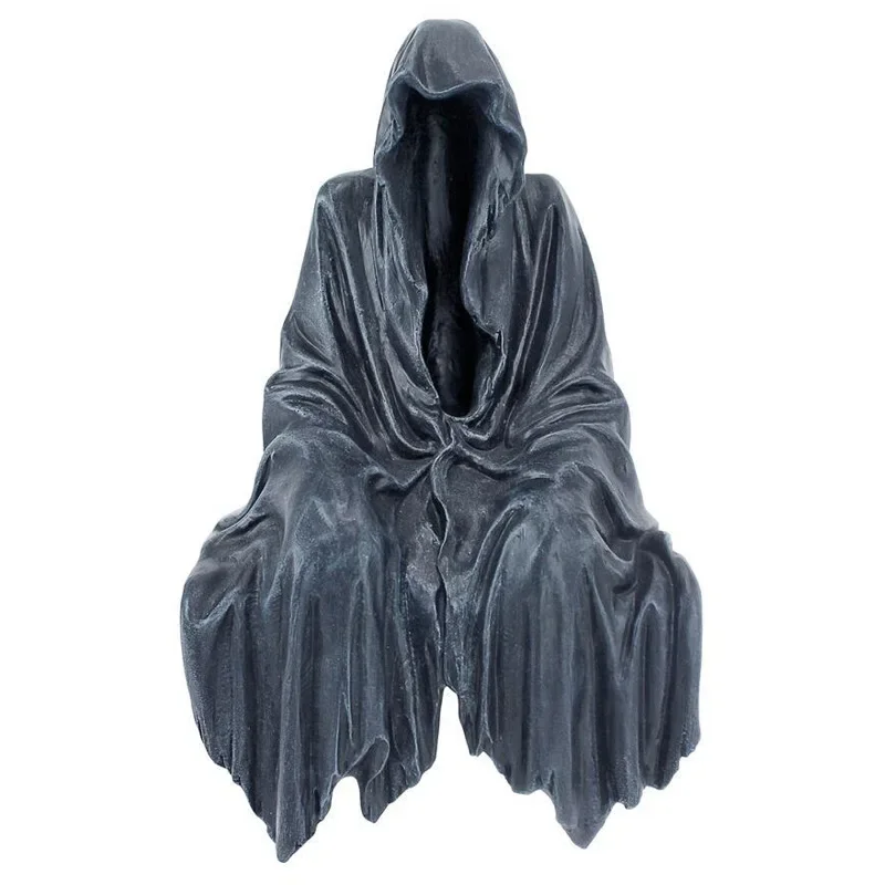 Black Clothes Mysterious Master Ornament Horror Black Robed Night Walker Gothic Sitting Resin Craft Ornament Desktop Decoration