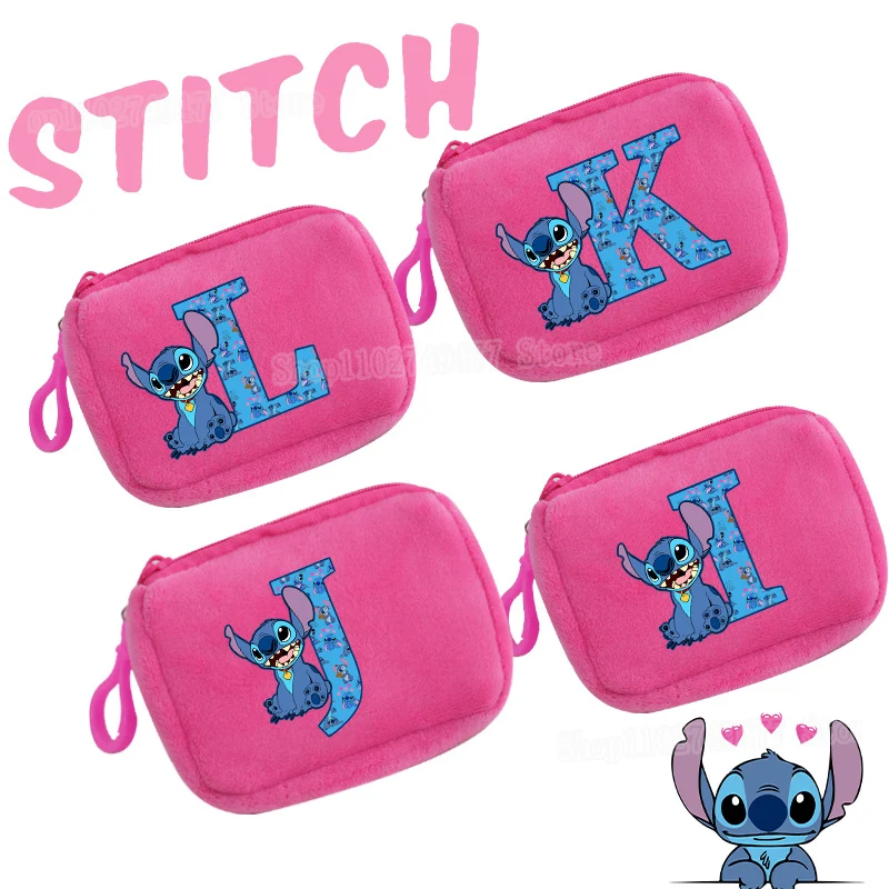 

Stitch Disney kids Plush coin purse 26 Letter Cartoon Cute Anime Small Wallet Keychain Bag Pendant Coin Gift Storage Pouch