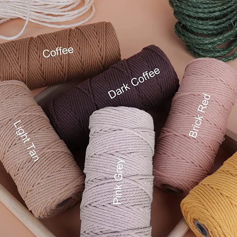 100M/Roll Natural Macrame Cord 3mm Colored Macrame Rope Cotton Rope Macrame Yarn Cotton Craft Cord for Wall Hanging DIY Knitting