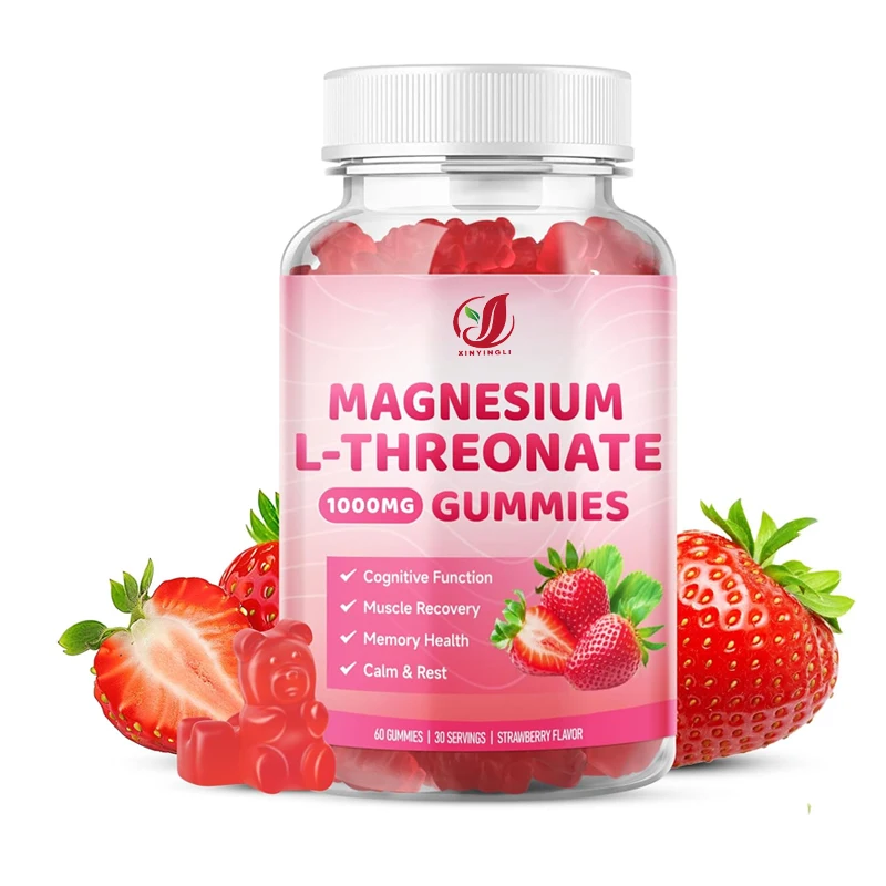 

Магний L-треонат в мягких конфетах 1000 мг, без сахара, для здоровья мышц, без ГМО, со вкусом клубники, 60 жевательных конфет
