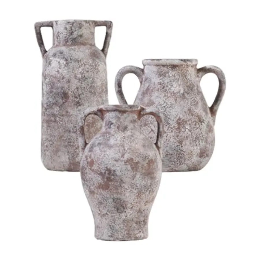

Набор из 3 керамических ваз ручной работы в деревенском стиле с ручками, глазурованным внутренним покрытием и эффектом состаривания, декор в стиле бохо для стола и полки