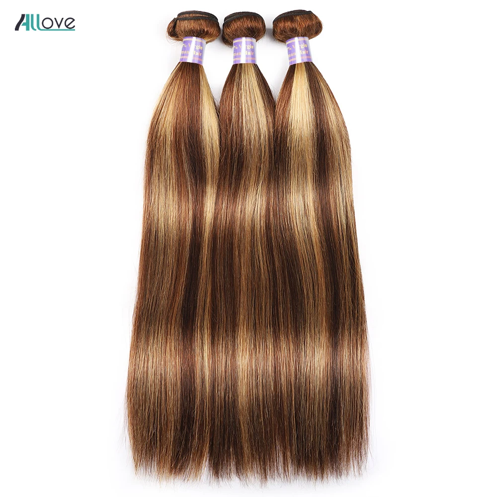 Allove-mechones rectos con malla Frontal de 13x4, extensiones con cierre Remy, color rubio miel, degradado