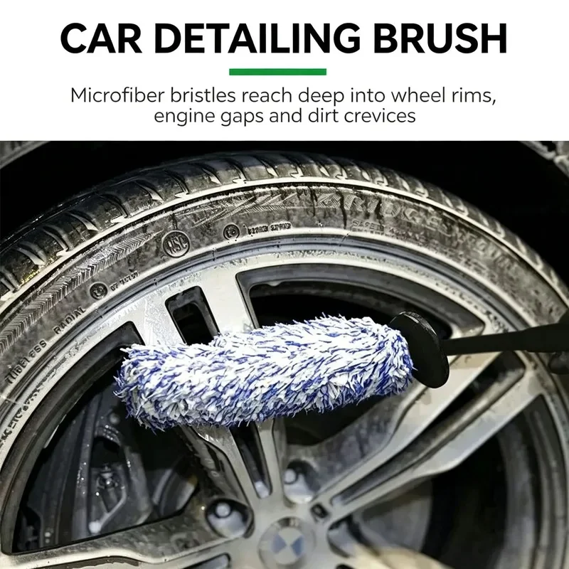 Car Wash Microfiber Wheels Brush Highly Water Absorption Soft Plush Tire Brushes Non-Slip Handle Cleaning Hub Rims Spokes Fender