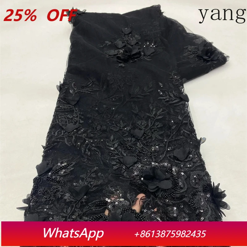 

Luxury Sequins Beads Lace Fabric with Heavy 3D Embroidery Flower Fabric Fashion French Tulle Mesh Lace Fabric for Dres NXZ6262