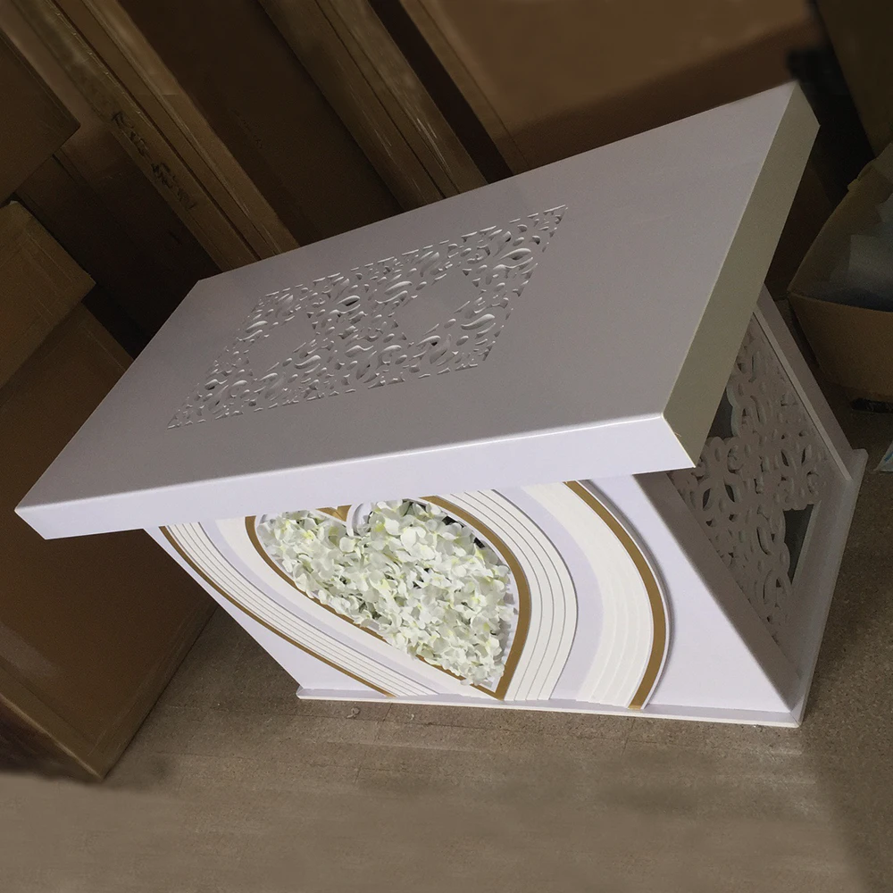 Modern Rectangle Acrylic White Heart Flower Pattern Dining Table For Bridal and Groom Wedding