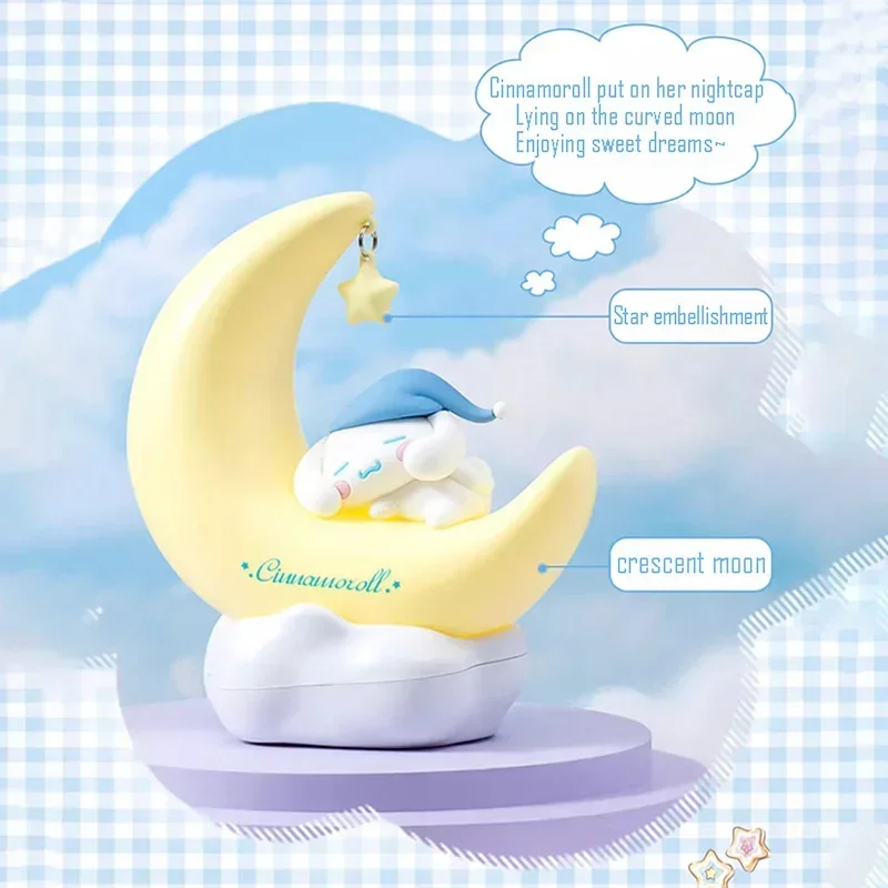 MINISO Sanrio Light-emitting Ornaments Genuine Kawaii Kuromi Cinnamoroll Crescent Dream Led Night Light Girls Children's Gift