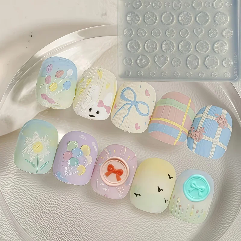 Transparent Silicone Nail Art Mold Star Heart Shaped Fire Seal Print Frame Cute Decoration Mold for Beauty Nail Care