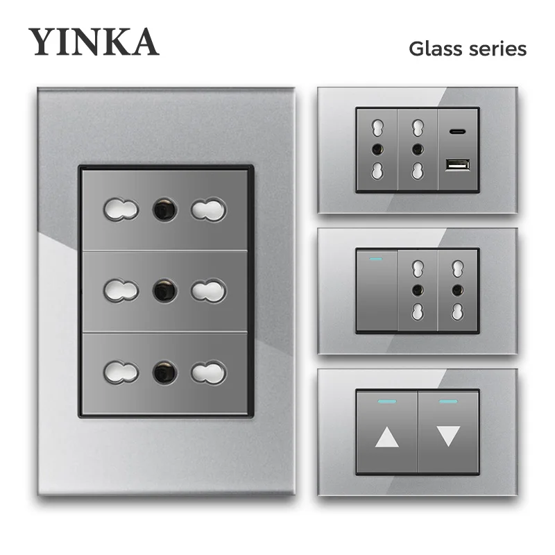 

Италия Чили Стандарт Серый Выключатель света из закаленного стекла USB TypeC Настенная розетка Sat TV Tel Дверной звонок 118*75 мм Домашний офис