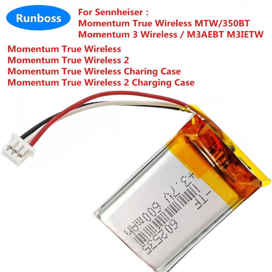 Wireless Headset Battery for Sennheiser Momentum True Wireless 2/3/4 MTW/M3IETW/M3AEBT Charing Case 3.7V 600mAh AHB702535PCT-01