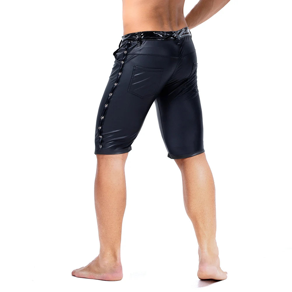 Mens Sexy Lingerie Tight Leather Shorts Nightclub Low Waist Elasticity Slim Fit