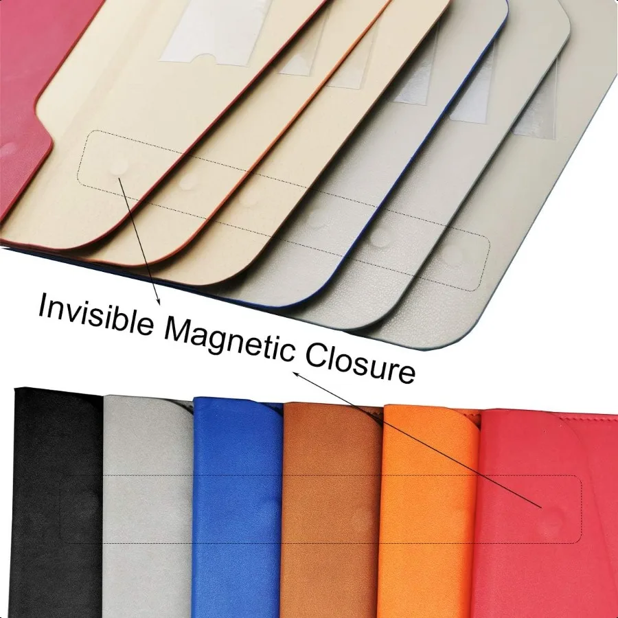 حافظة مستندات مجلد ملفات A4 من جلد البولي يوريثان، حافظة مغلف مقاومة للماء مع إغلاق مغناطيسي غير مرئي باللون الرمادي