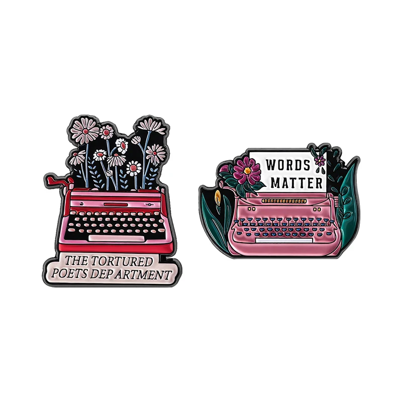 

Fashion Flower Typewriter Enamel Pins THE TORTURED POETS DEP ARTMENT WORDS MATTER Brooches Lapel Badge Jewelry Gift for Friends